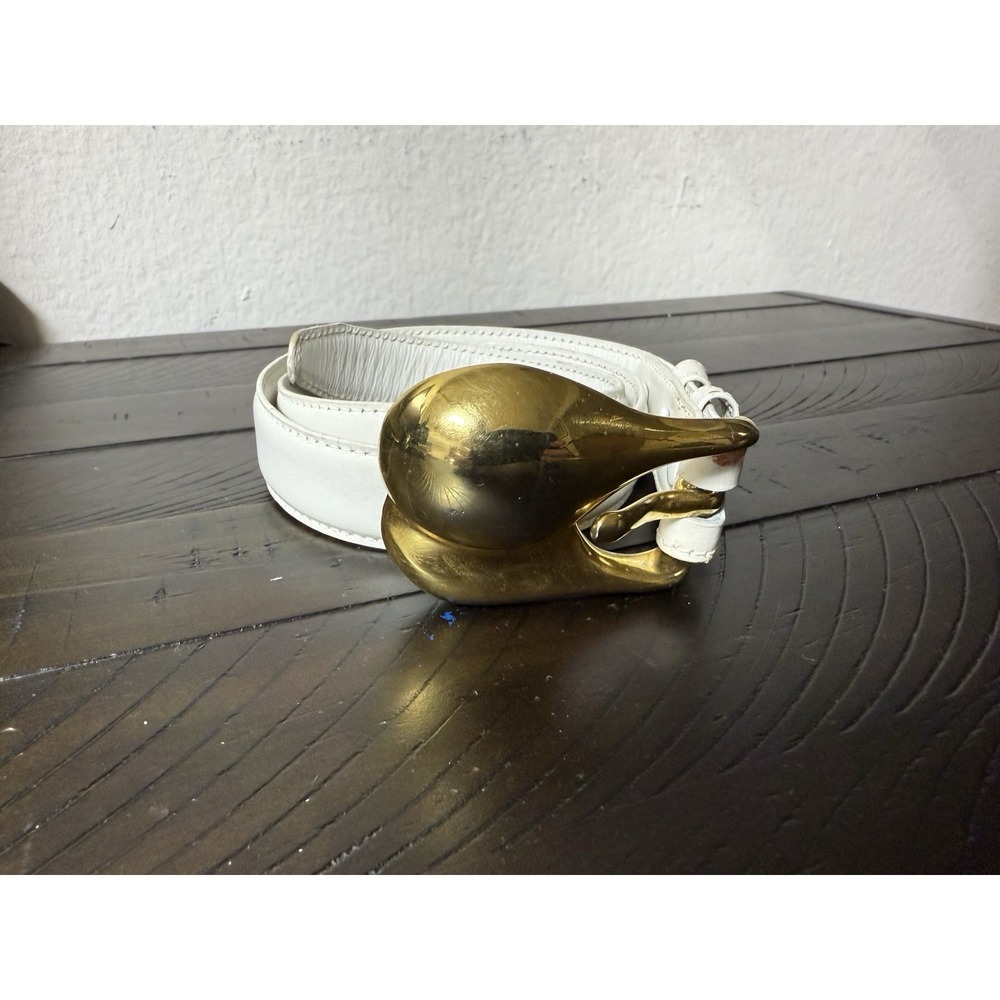Vintage Designer Ilana Goor White Leather Belt‎ Size S Signed